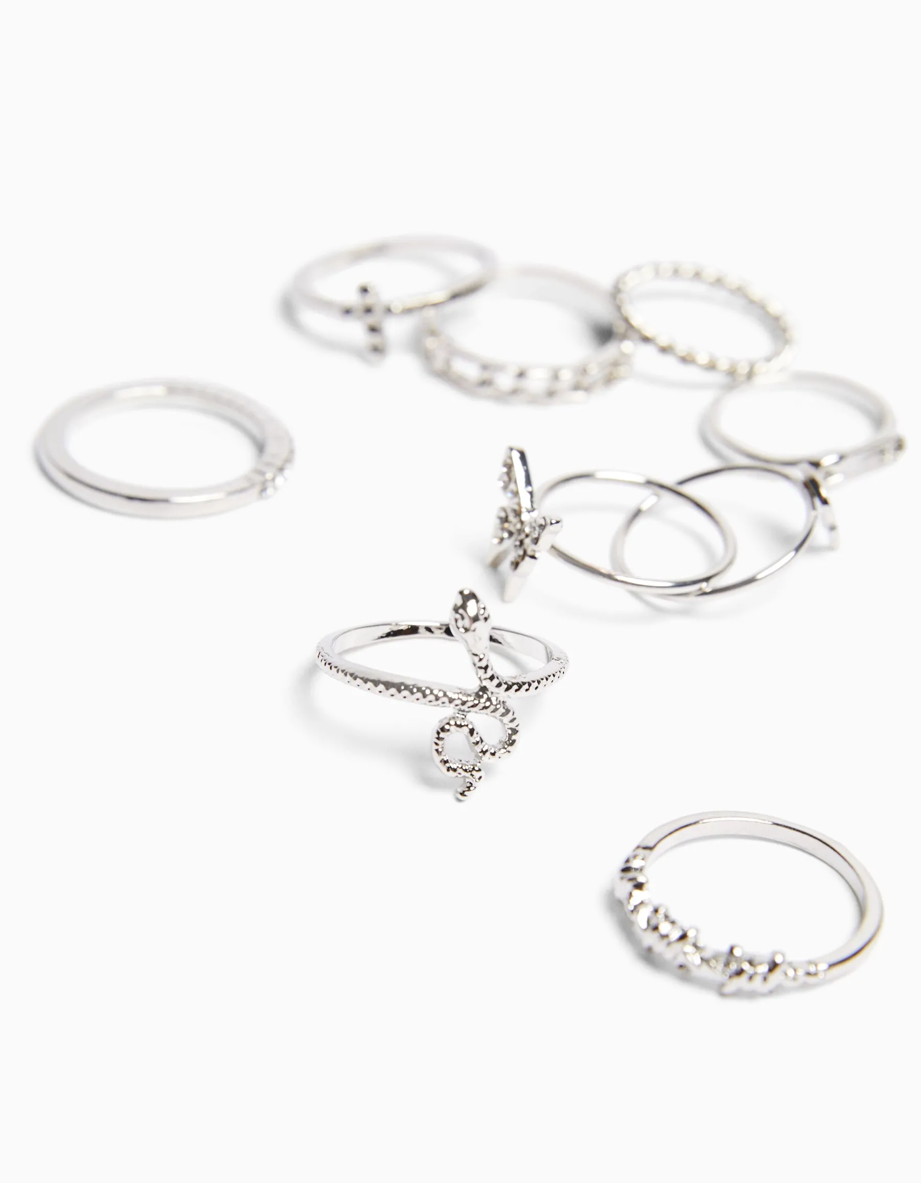 BERSHKA Lot 9 bagues edgy Argent Sale