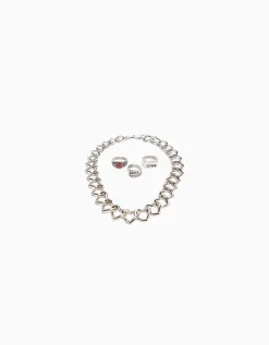 BERSHKA Lot 3 bagues et collier Argent New