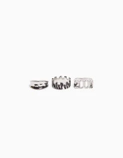 BERSHKA Lot 3 bagues inscription Argent Cheap