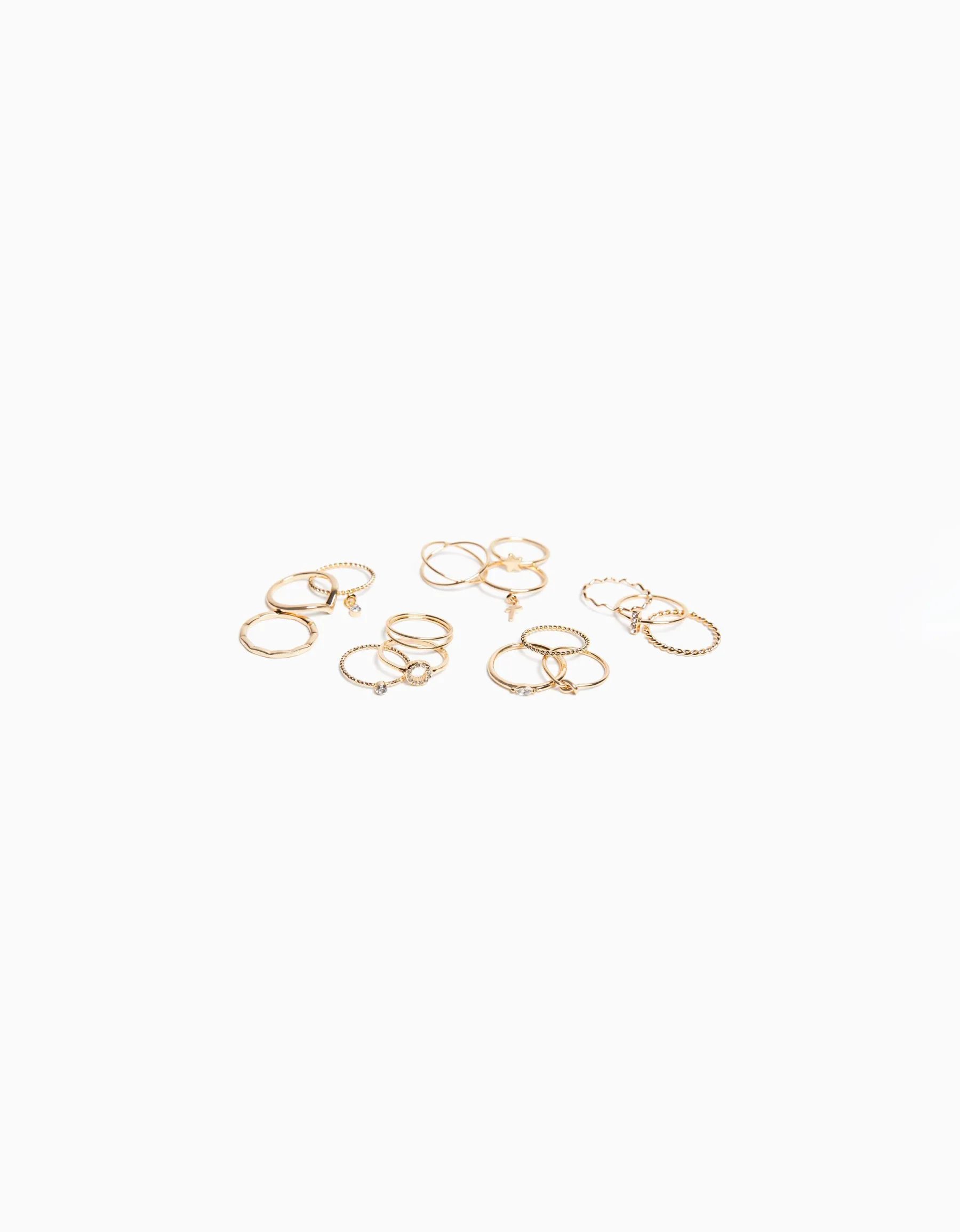 BERSHKA Lot 15 bagues minimalistes Or Clearance