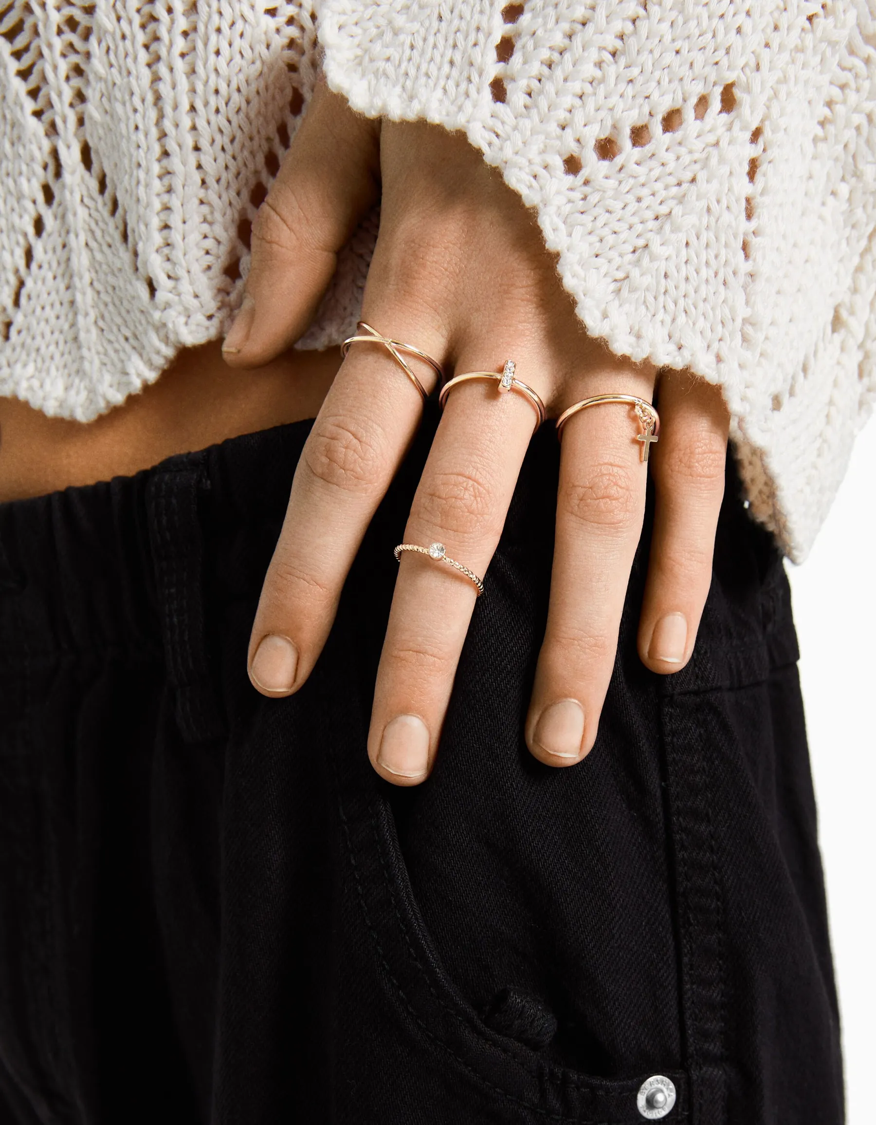 BERSHKA Lot 15 bagues minimalistes Or Clearance