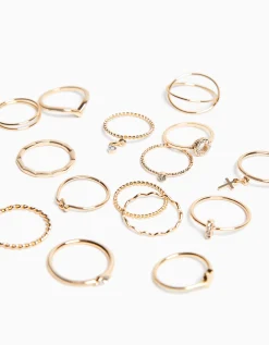 BERSHKA Lot 15 bagues minimalistes Or Clearance