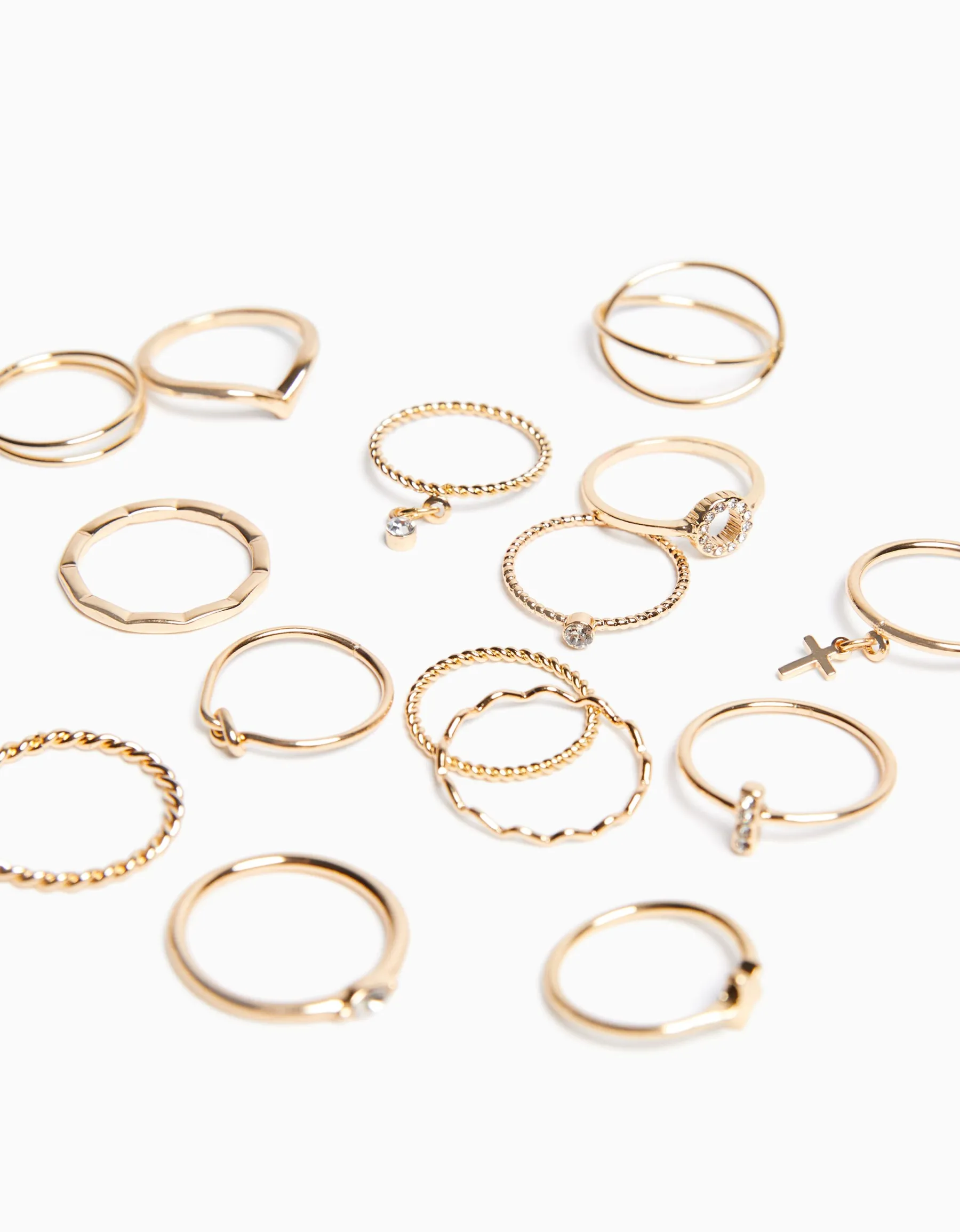 BERSHKA Lot 15 bagues minimalistes Or Clearance