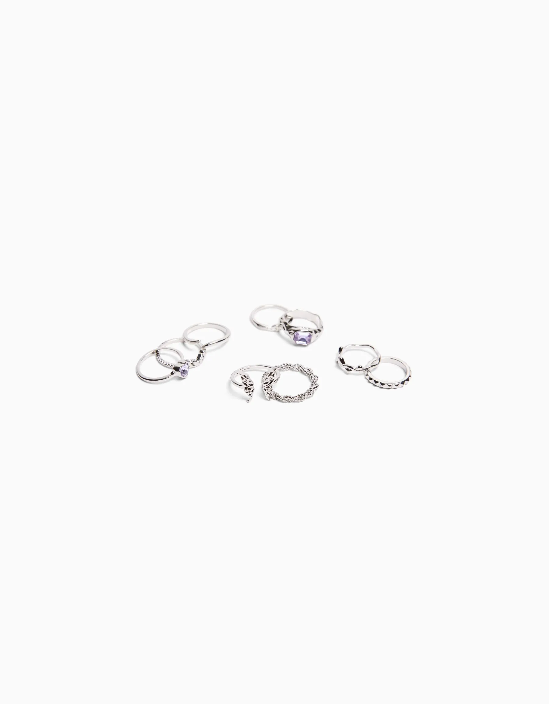BERSHKA Lot 9 bagues pierres fantaisie Argent Outlet