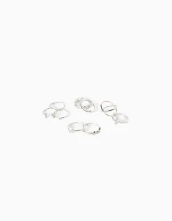 BERSHKA Lot 9 bagues pierres fantaisie Argent Store