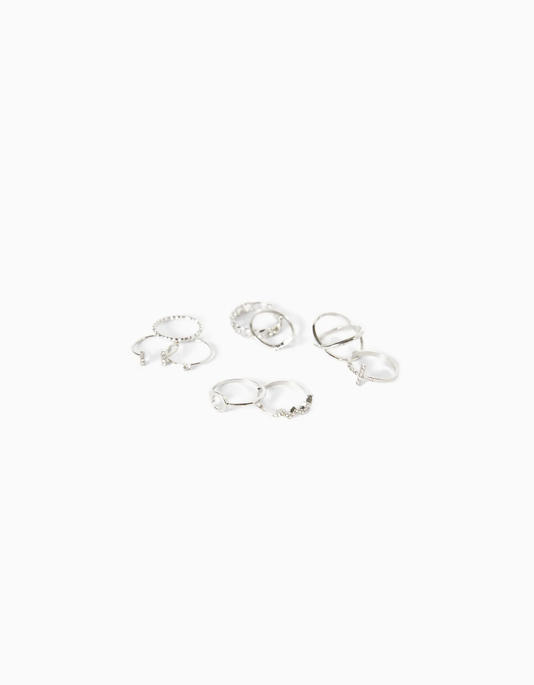 BERSHKA Lot 9 bagues pierres fantaisie Argent Store
