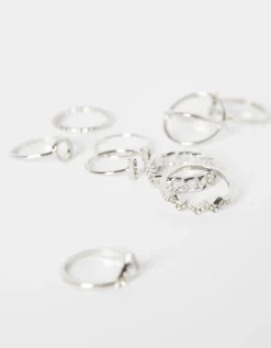 BERSHKA Lot 9 bagues pierres fantaisie Argent Store