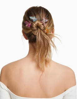 BERSHKA Lot 4 barrettes cheveux papillons colorées Violet New