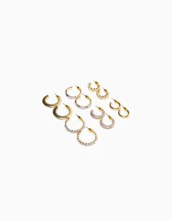 BERSHKA Lot 6 boucles d’eilles anneaux émail strass Or Cheap