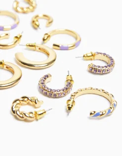 BERSHKA Lot 6 boucles d’eilles anneaux émail strass Or Cheap