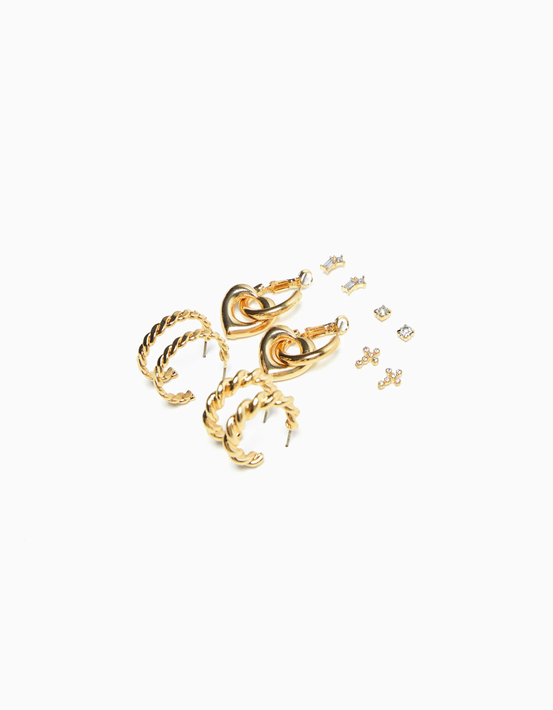 BERSHKA Lot 6 boucles d’eilles anneaux tressées charm cœur Or Hot