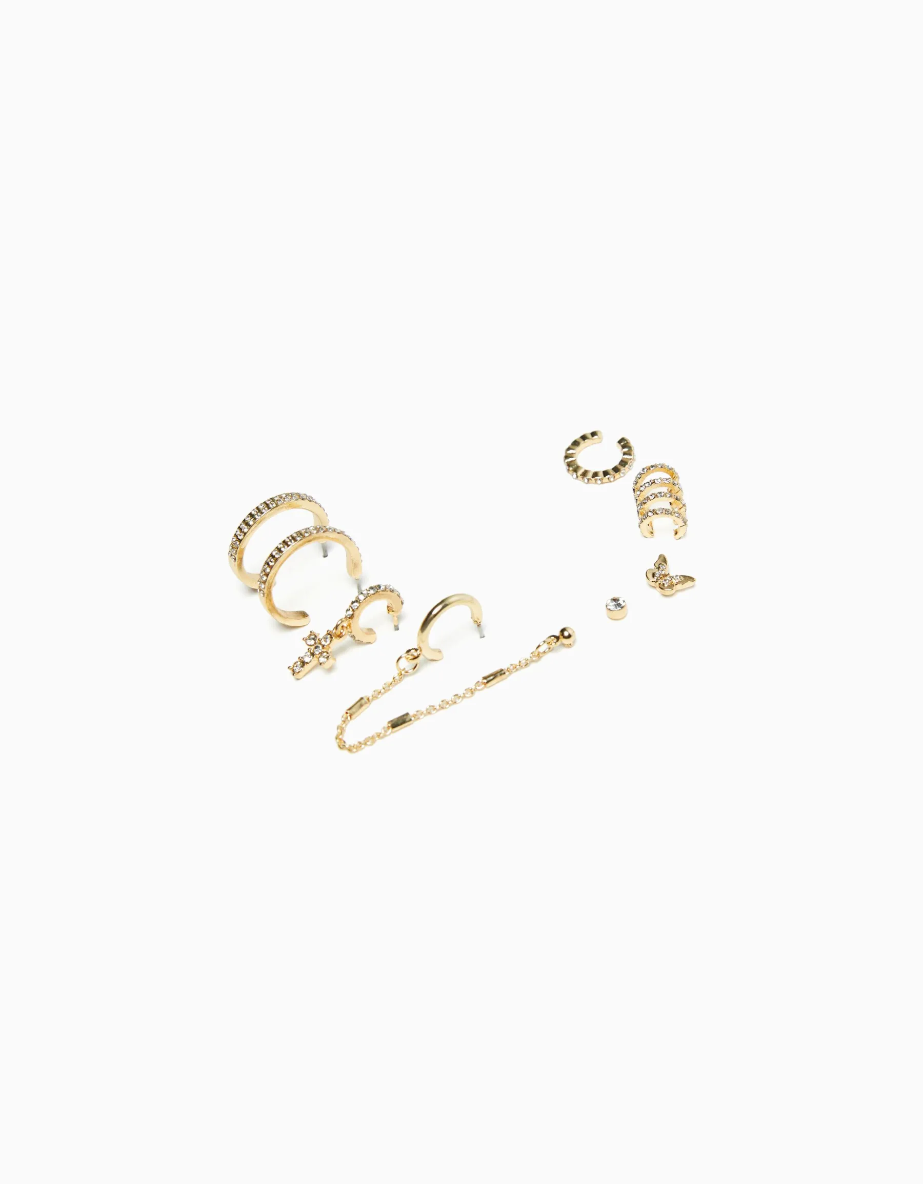 BERSHKA Lot 8 boucles d’eilles anneaux ear cuff pierres fantaisie croix Or Shop