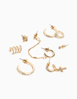 BERSHKA Lot 8 boucles d’eilles anneaux ear cuff pierres fantaisie croix Or Shop