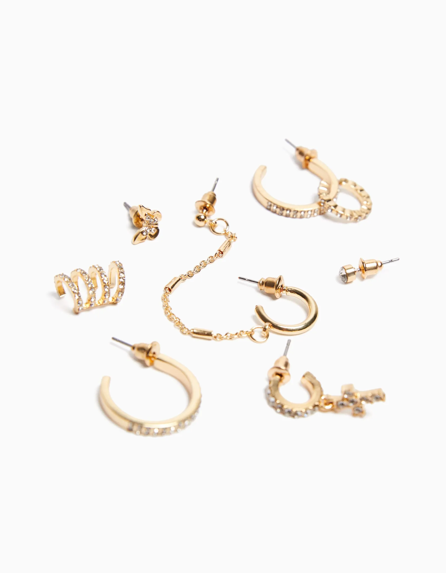 BERSHKA Lot 8 boucles d’eilles anneaux ear cuff pierres fantaisie croix Or Shop