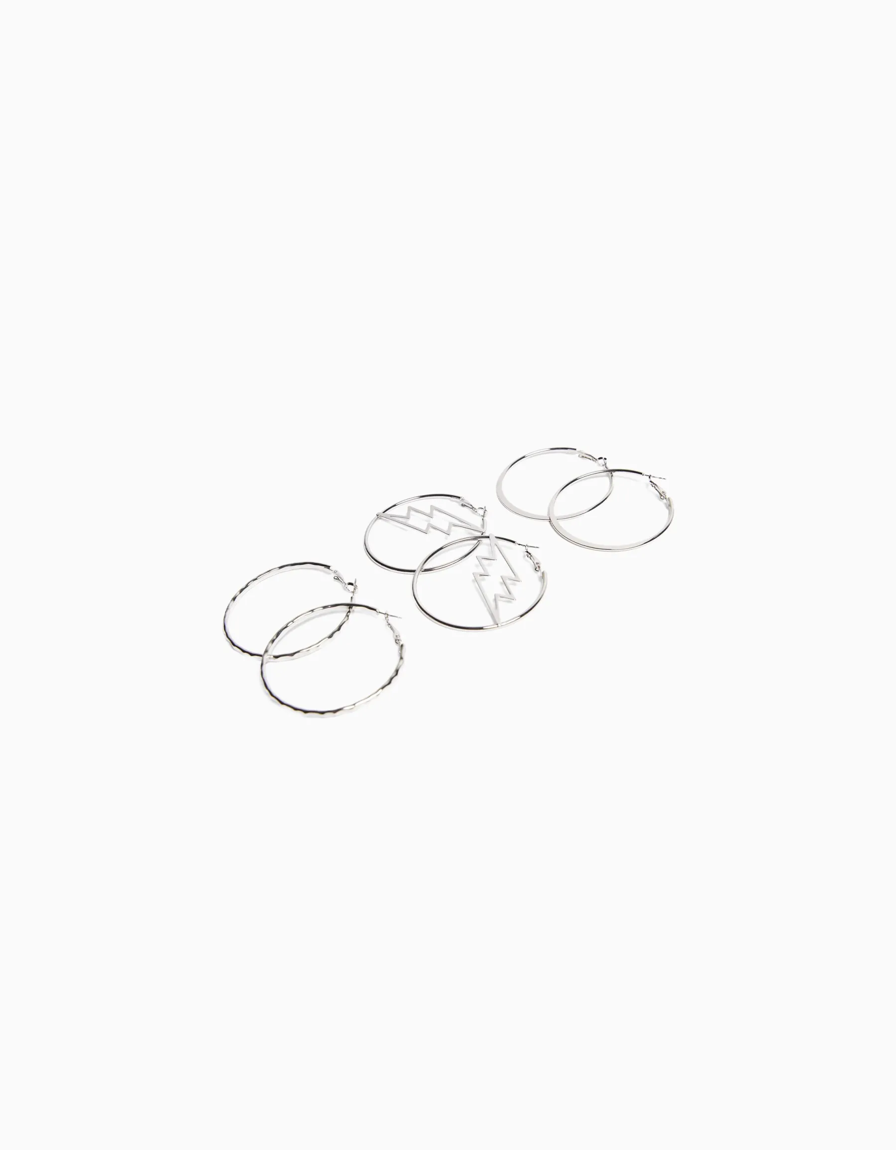BERSHKA Lot 3 boucles d’oreilles anneau Argent Discount
