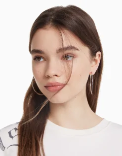 BERSHKA Lot 3 boucles d’oreilles anneau Argent Discount
