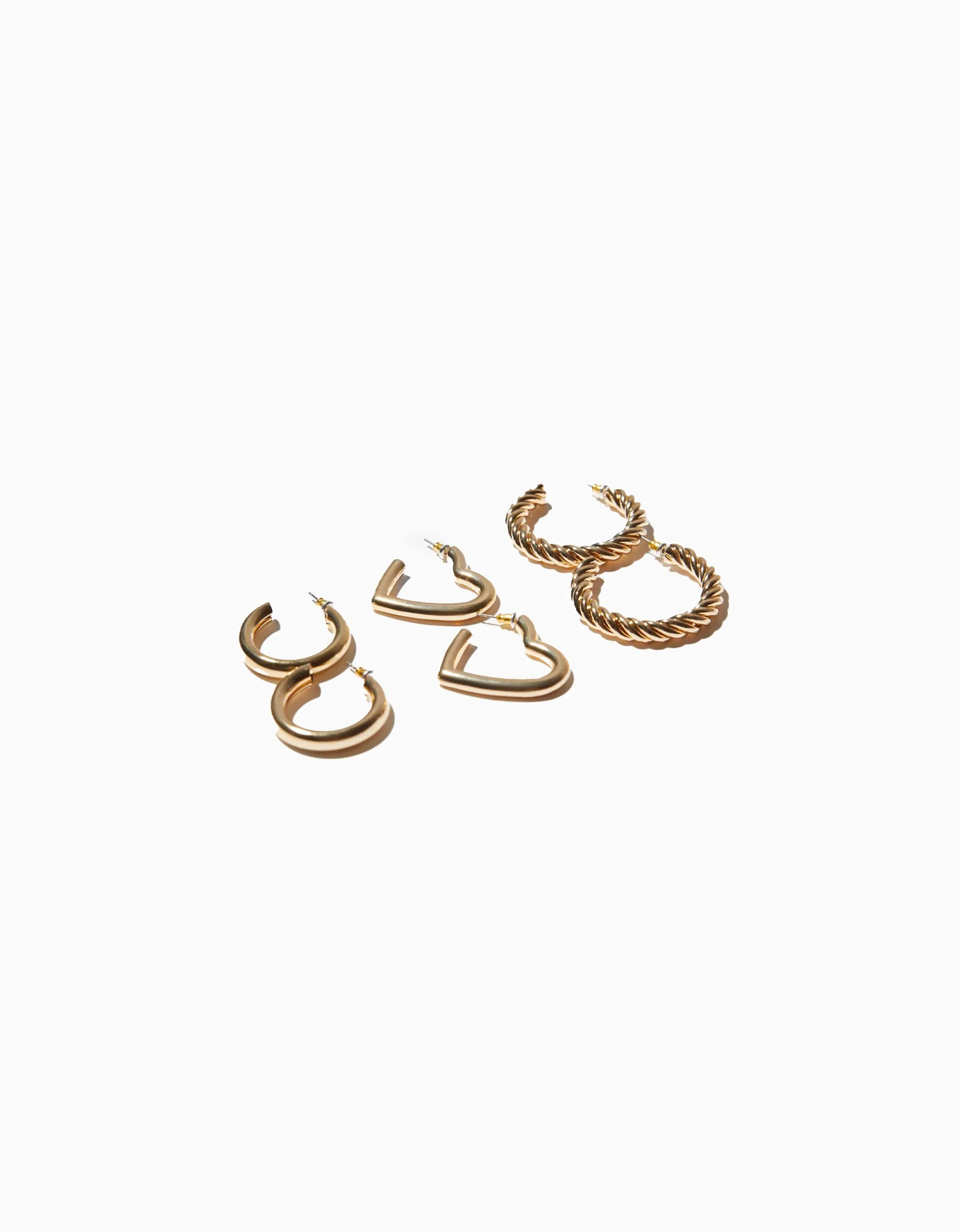 BERSHKA Lot 3 boucles d’eilles anneaux épais cœur Or Sale