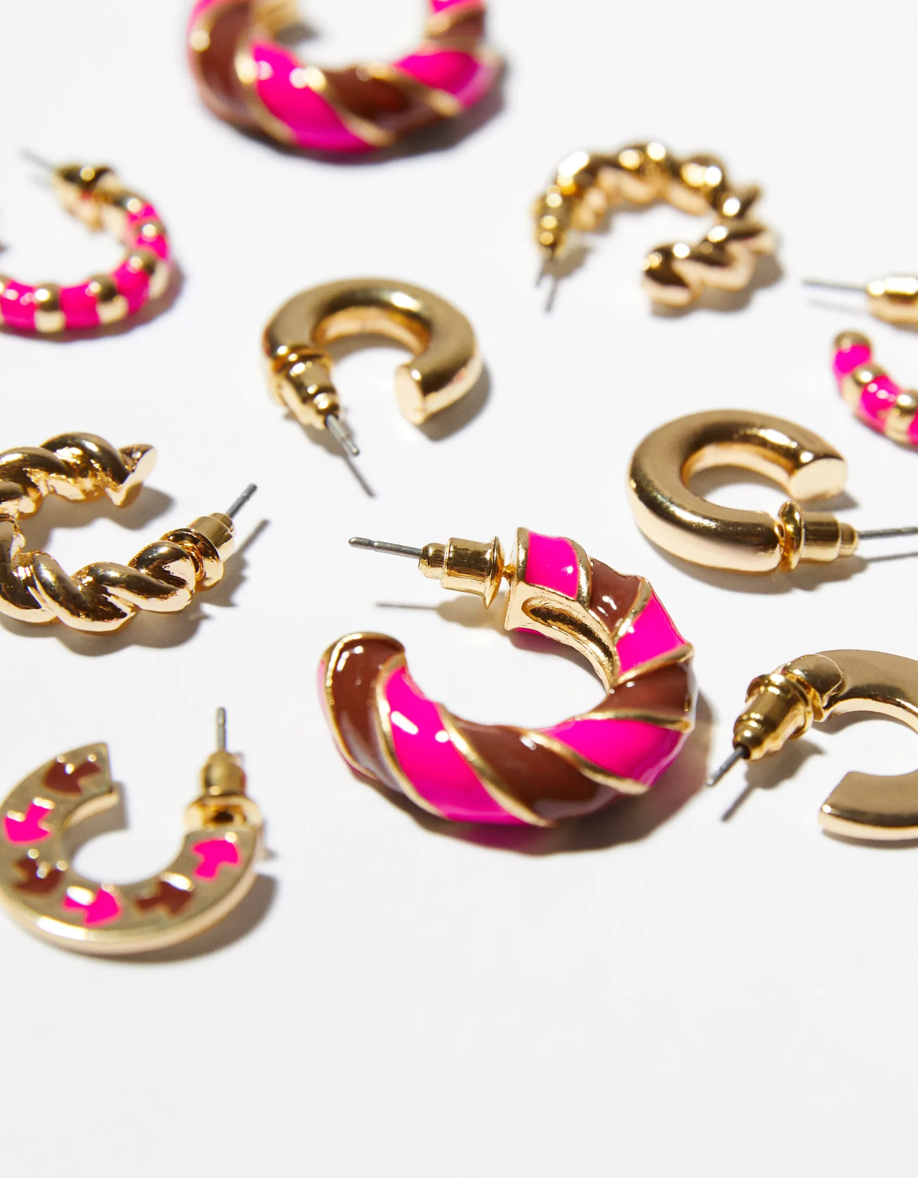 BERSHKA Lot 5 boucles d’eilles anneaux émail Or Discount