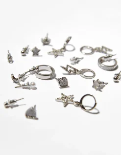 BERSHKA Lot 9 boucles d’oreilles brillants étoile cœur Argent Online