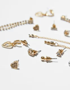 BERSHKA Lot 9 boucles d’eilles cascade strass Or Fashion
