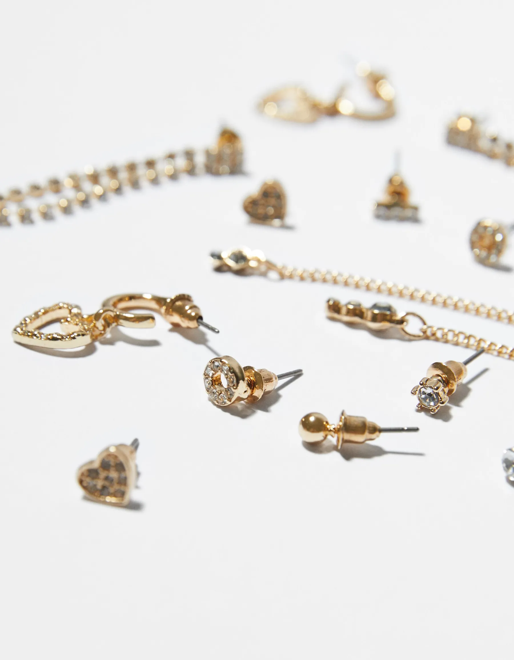 BERSHKA Lot 9 boucles d’eilles cascade strass Or Fashion