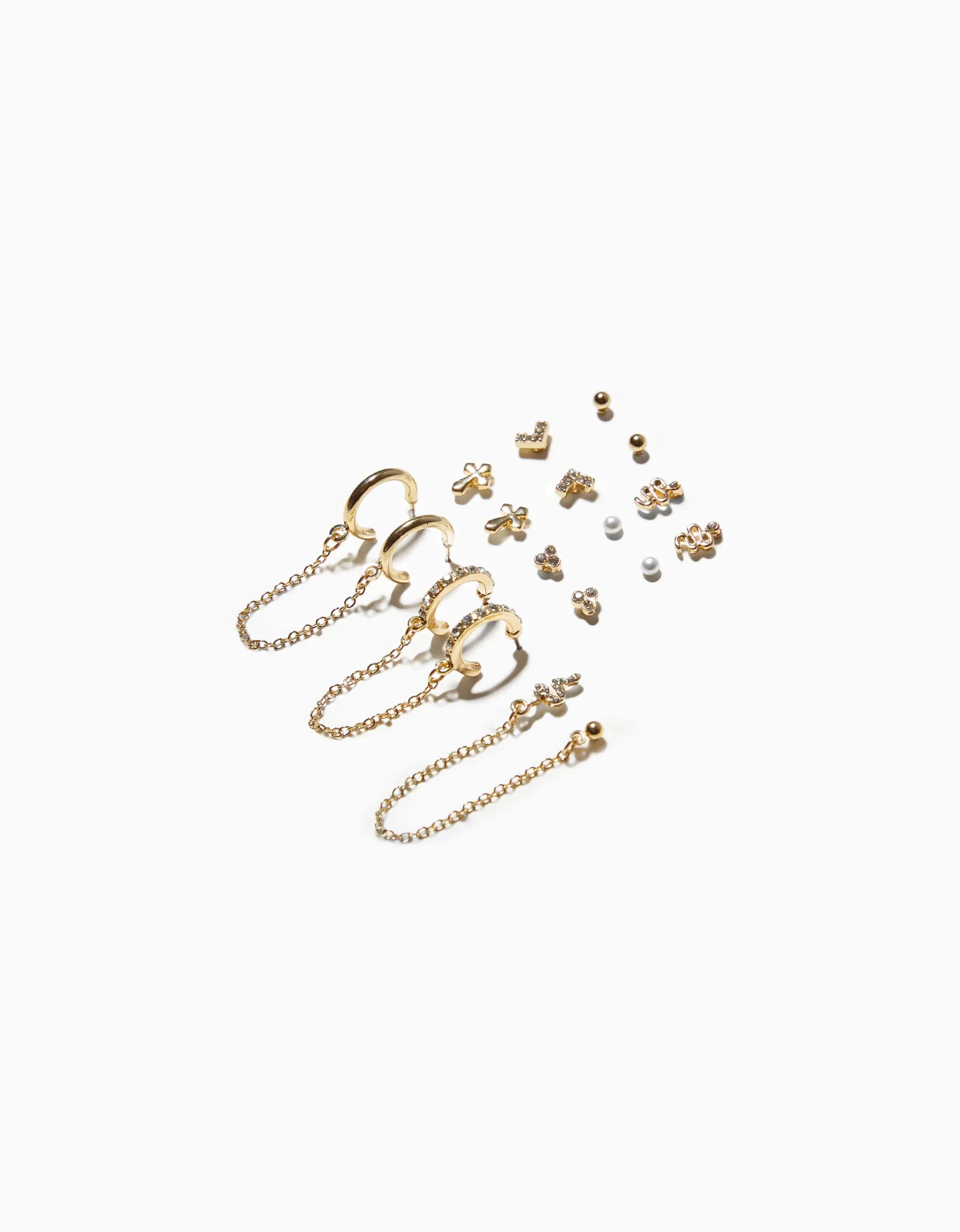 BERSHKA Lot 9 boucles d’eilles croix serpent effet Or Hot