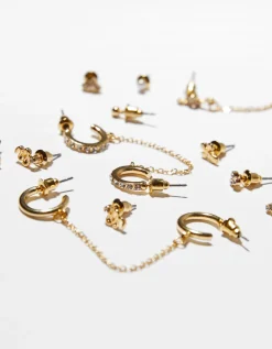 BERSHKA Lot 9 boucles d’eilles croix serpent effet Or Hot