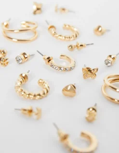 BERSHKA Lot 9 boucles d’eilles créoles cœur Or Cheap