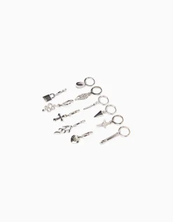 BERSHKA Lot 11 boucles d’oreilles ear-cuff serpent croix pic Argent Shop
