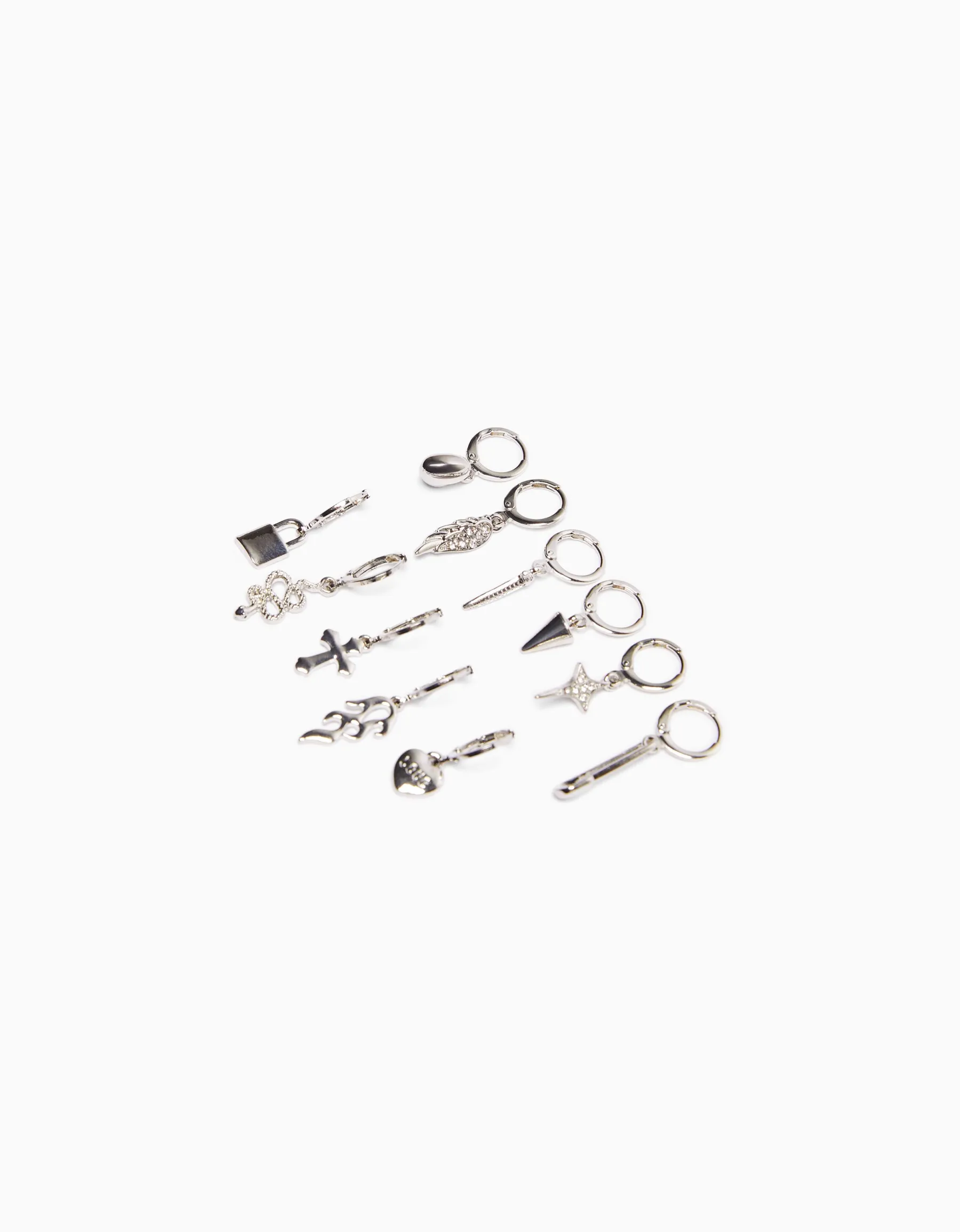 BERSHKA Lot 11 boucles d’oreilles ear-cuff serpent croix pic Argent Shop