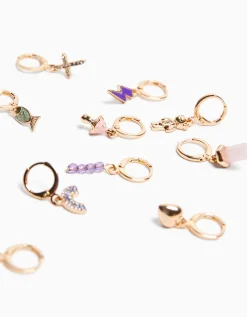 BERSHKA Lot 10 boucles d’eilles ear-cuff charm croix Or Flash Sale
