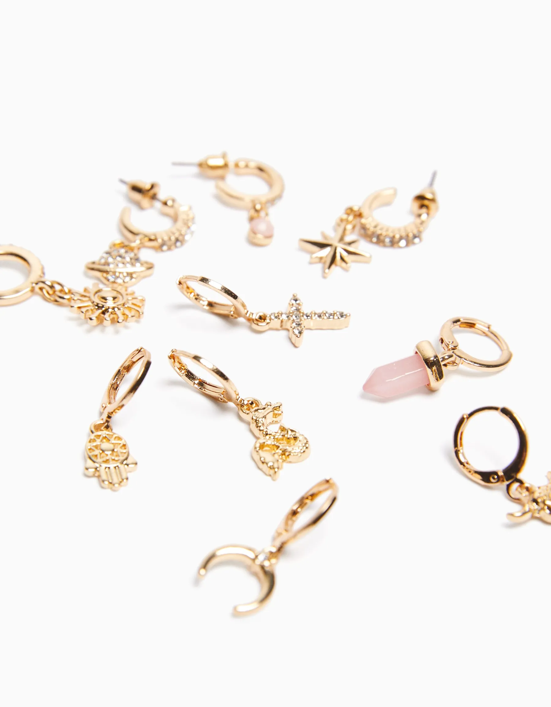 BERSHKA Lot 10 boucles d’eilles ear cuff croix Or Clearance