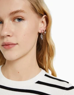 BERSHKA Lot 9 boucles d’oreilles edgy Argent Sale