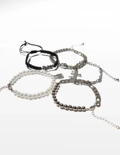 BERSHKA Lot 5 bracelets croix Noir Outlet