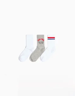 BERSHKA Lot 3 chaussettes varsity Gris Cheap