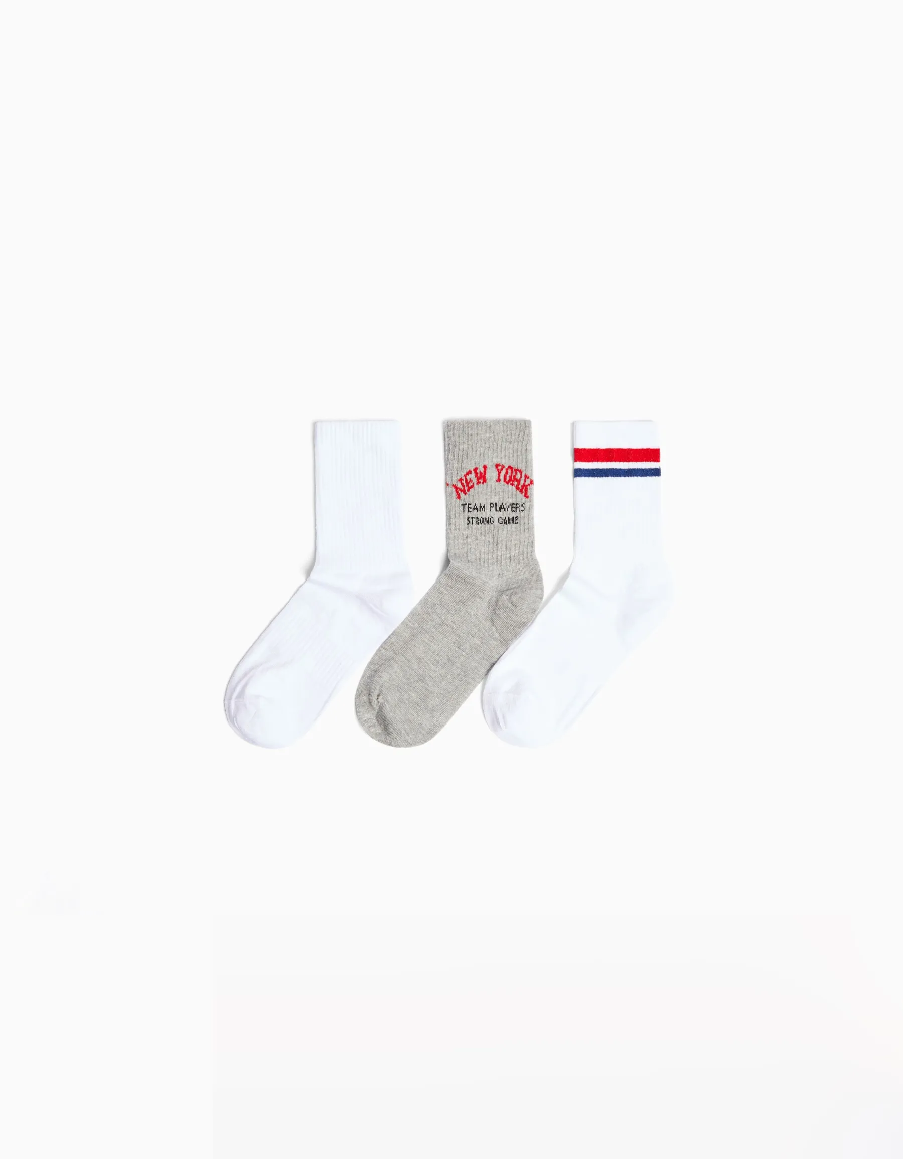 BERSHKA Lot 3 chaussettes varsity Gris Cheap