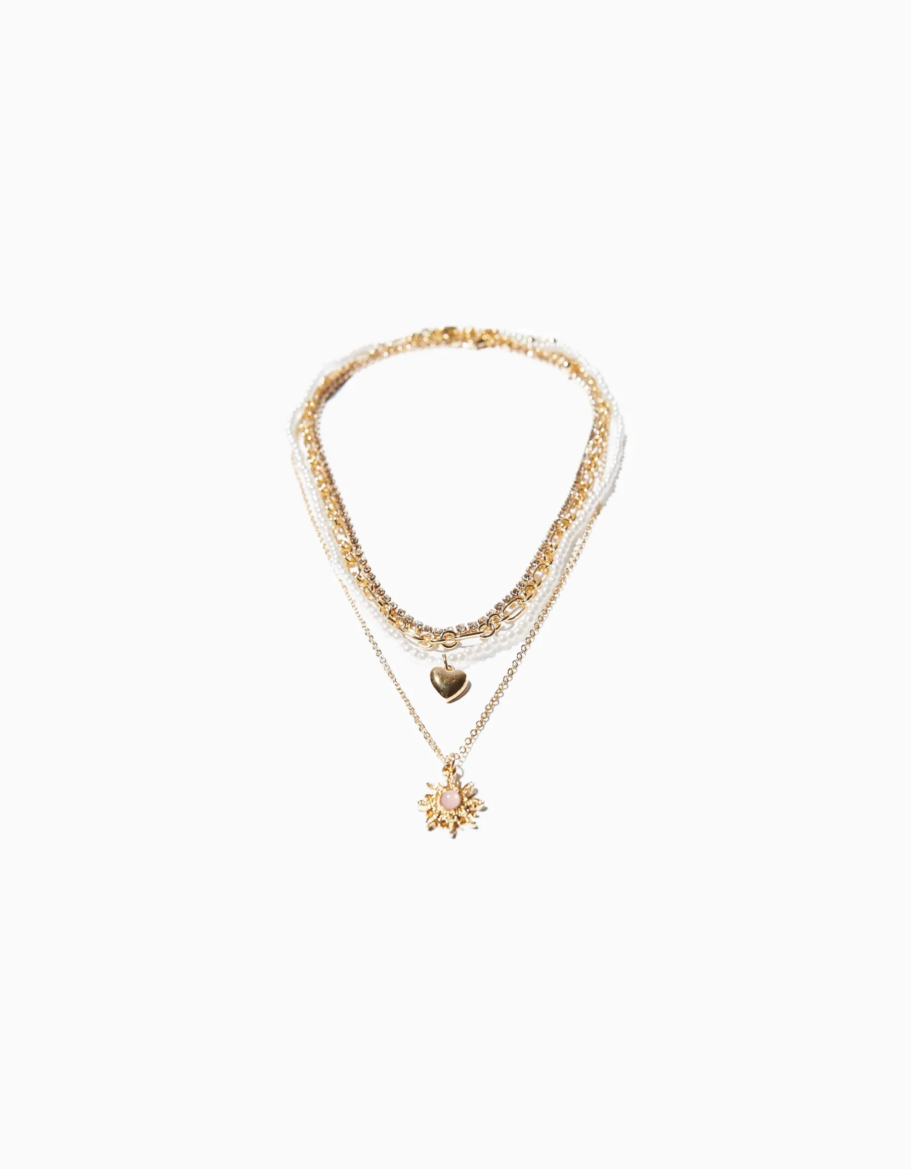 BERSHKA Lot 4 colliers chaîne cœur Or Online