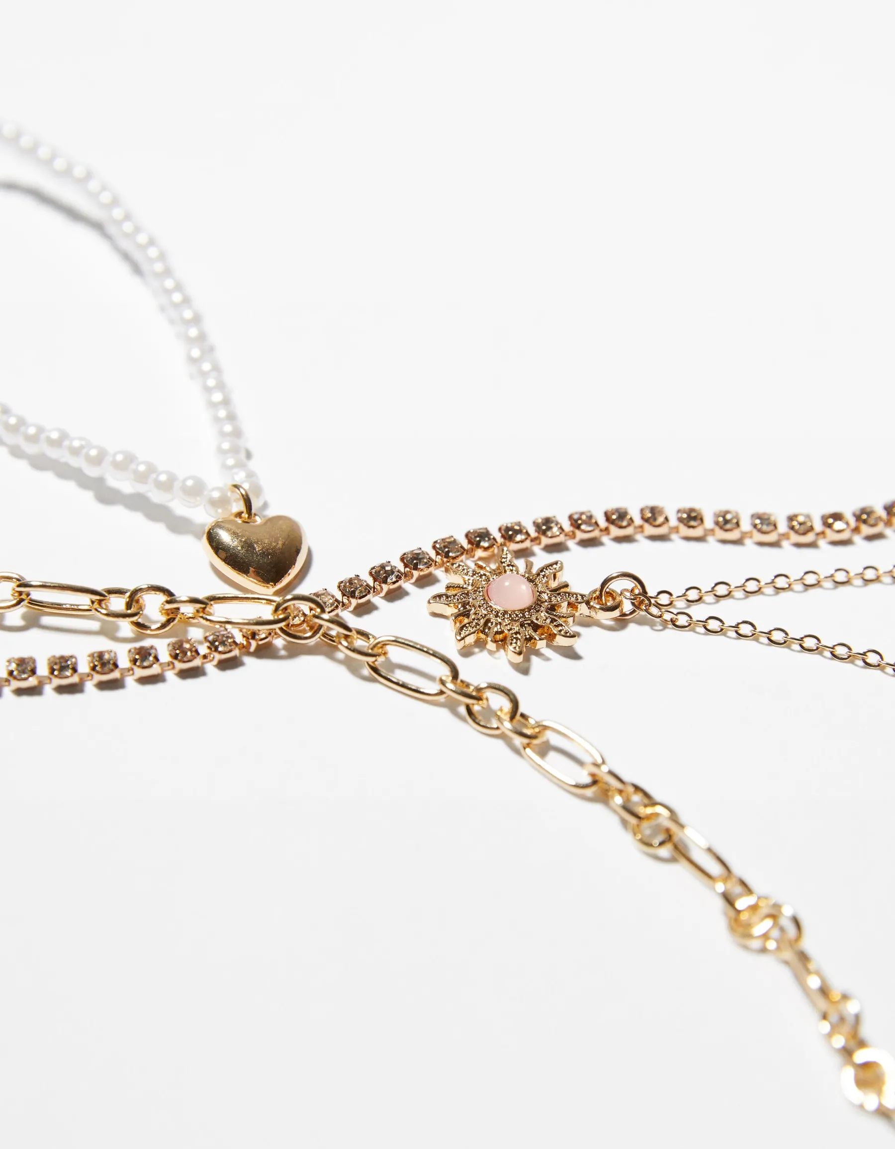 BERSHKA Lot 4 colliers chaîne cœur Or Online