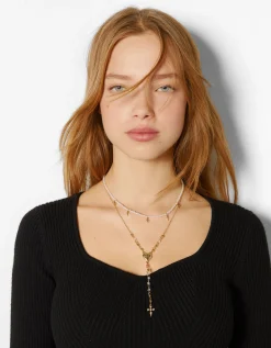 BERSHKA Lot 3 colliers croix chaîne Or Shop