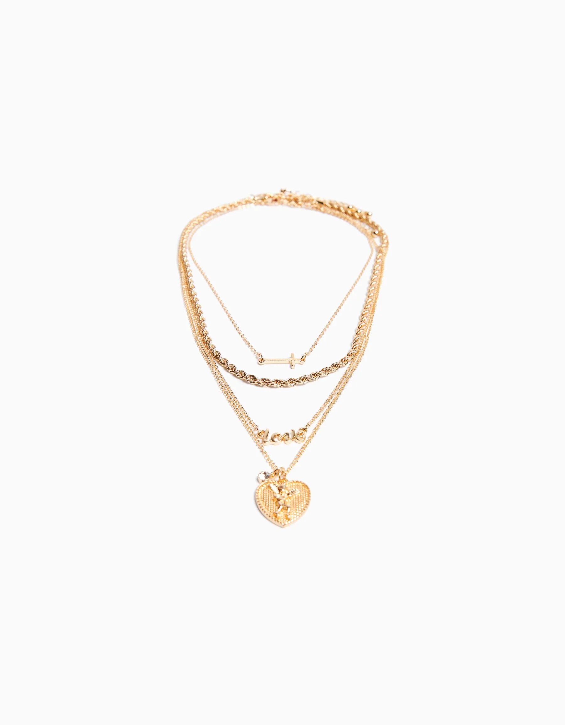 BERSHKA Lot 4 colliers love Or Hot