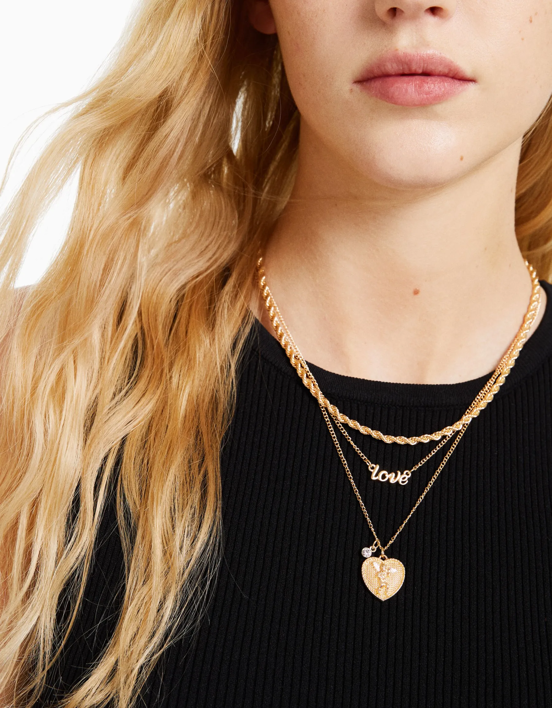 BERSHKA Lot 4 colliers love Or Hot