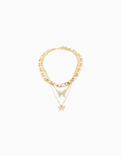 BERSHKA Lot 3 colliers papillon Or Store