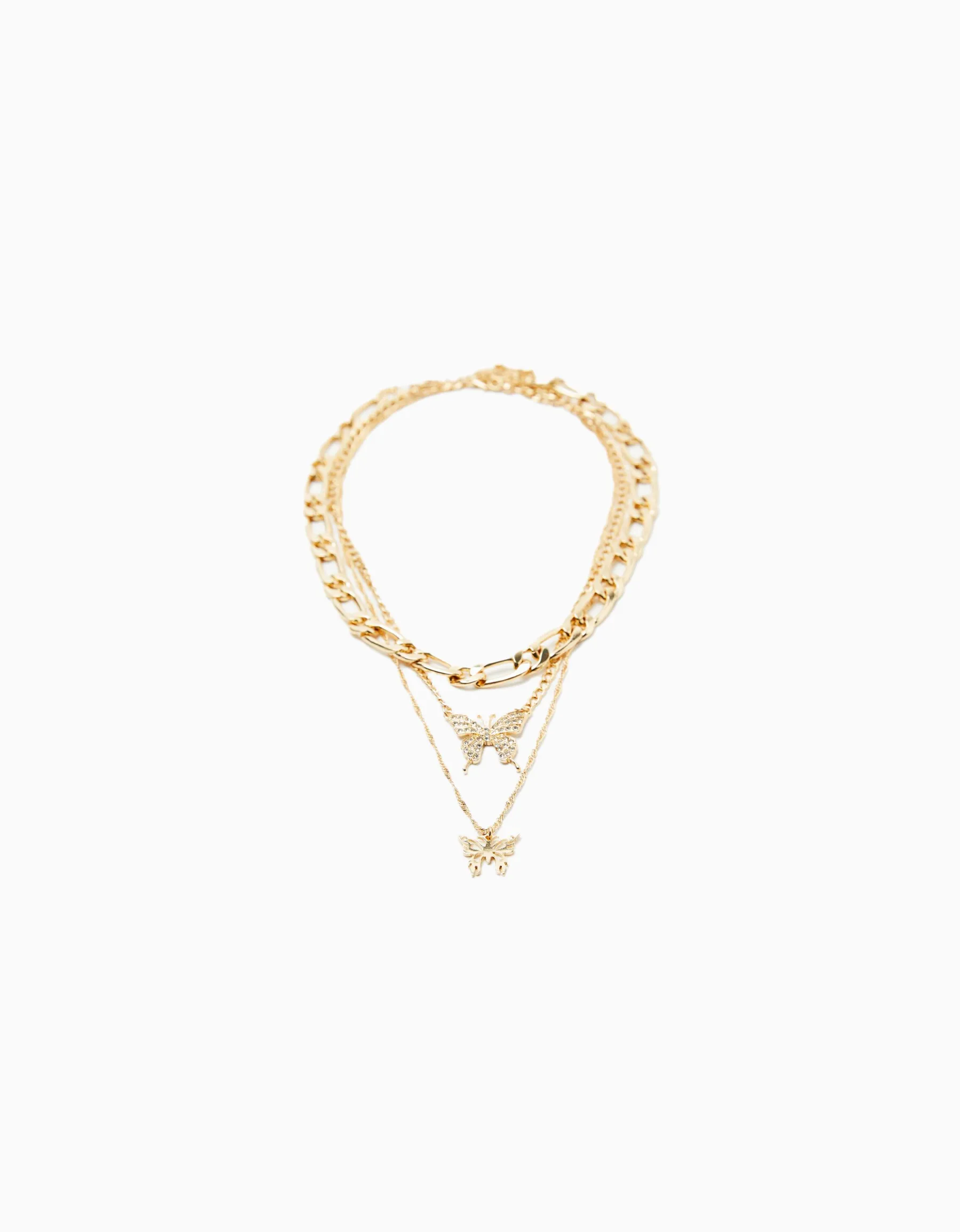 BERSHKA Lot 3 colliers papillon Or Store