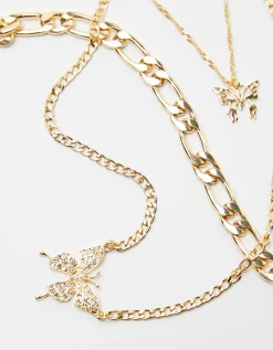 BERSHKA Lot 3 colliers papillon Or Store