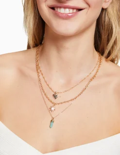 BERSHKA Lot 4 colliers pierres fantaisie Or Hot