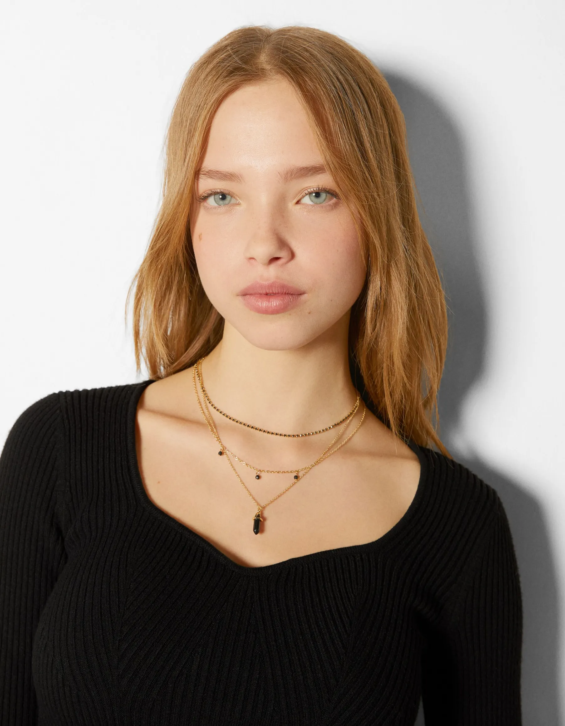 BERSHKA Lot 4 colliers pierres fantaisie Or Store