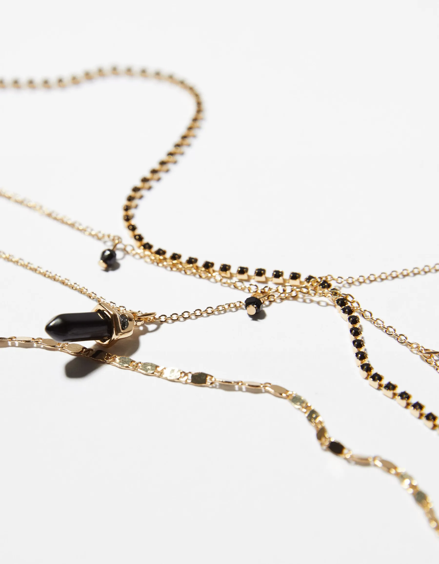 BERSHKA Lot 4 colliers pierres fantaisie Or Store