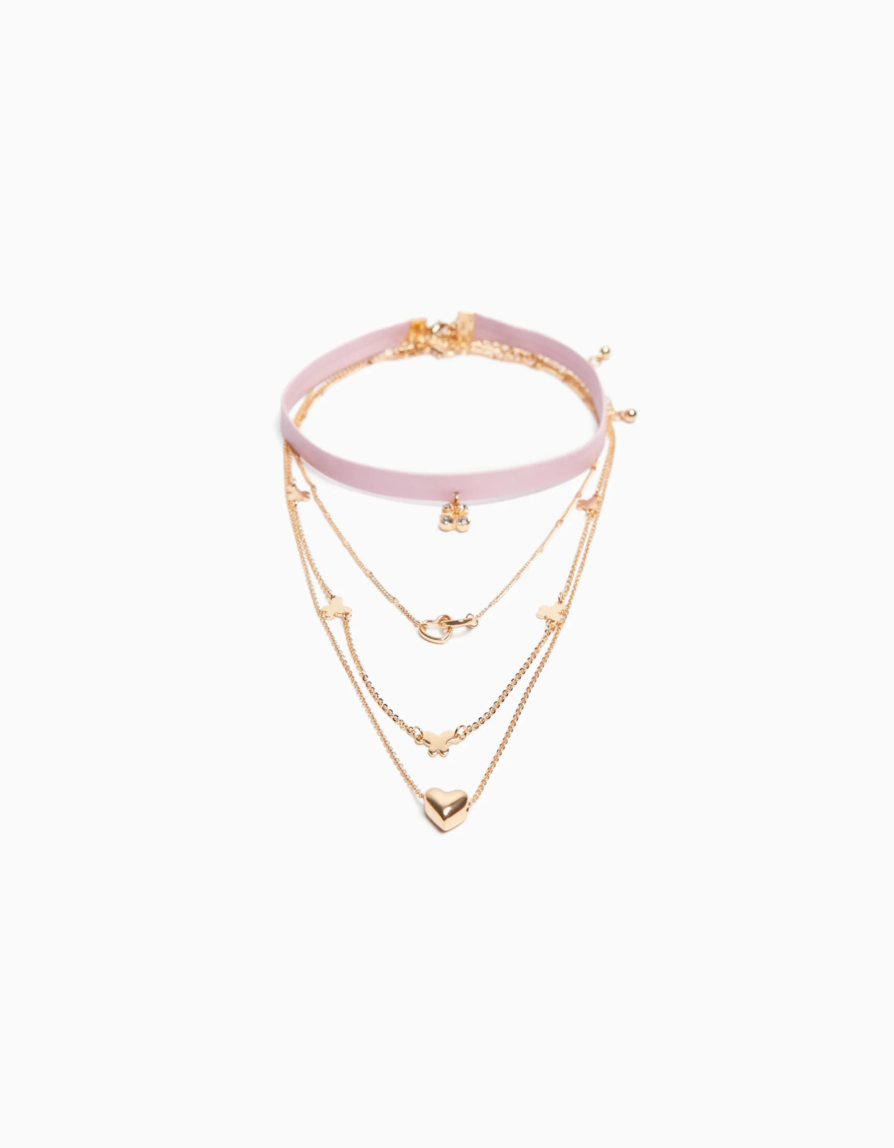 BERSHKA Lot 4 colliers ras-du-cou papillon cœur Or Sale
