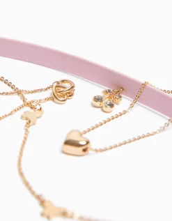 BERSHKA Lot 4 colliers ras-du-cou papillon cœur Or Sale