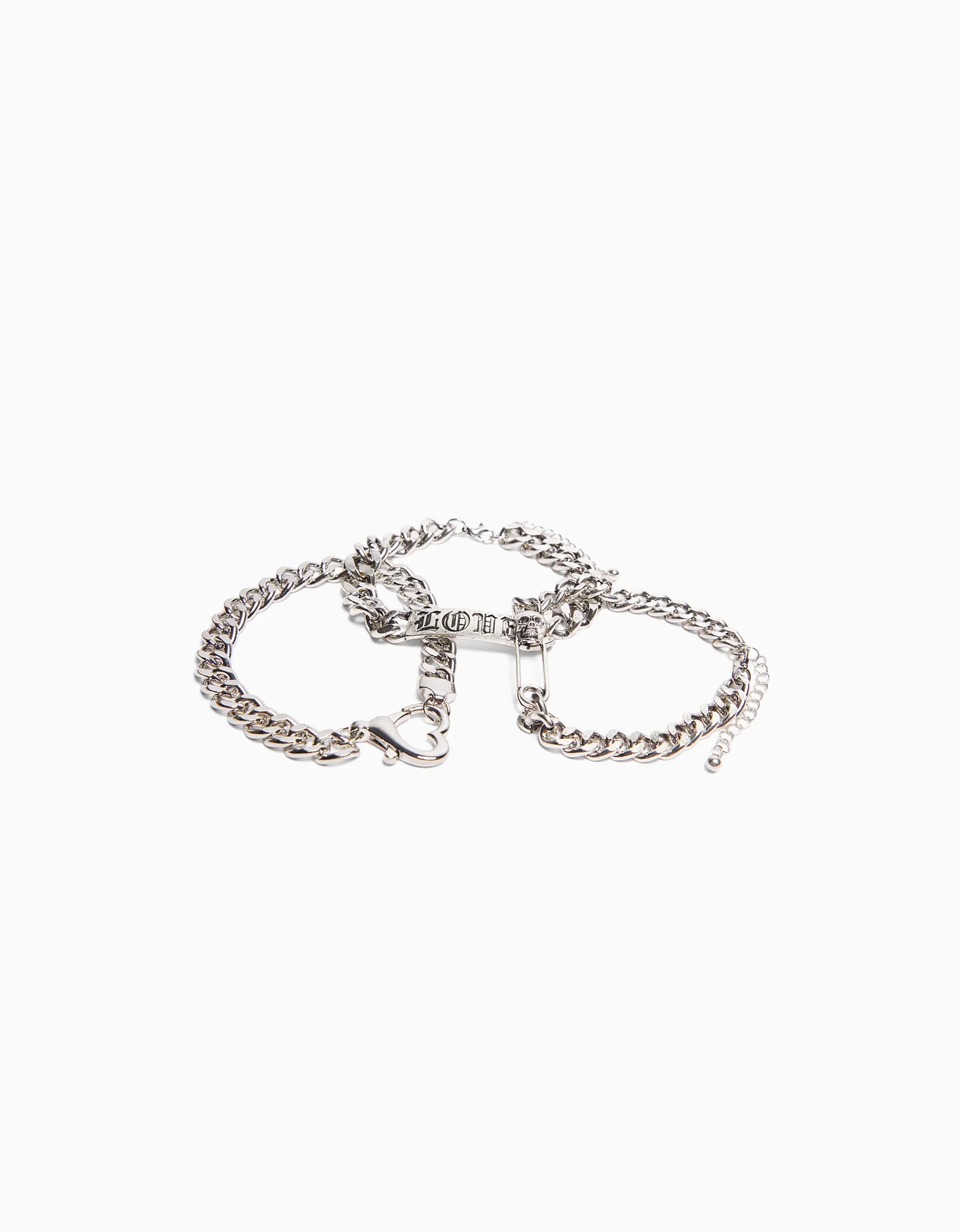 BERSHKA Lot de 3 bracelets chaînes Argent Best Sale
